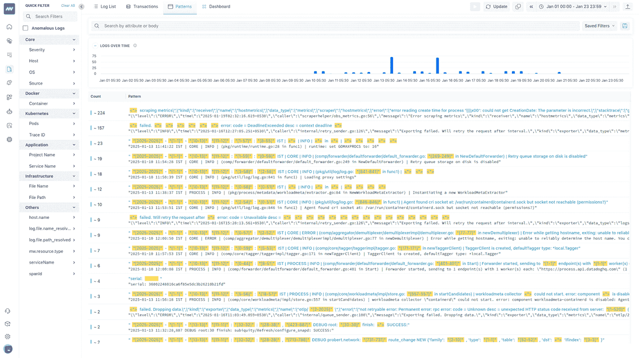 Advanced logs and traces in Middleware