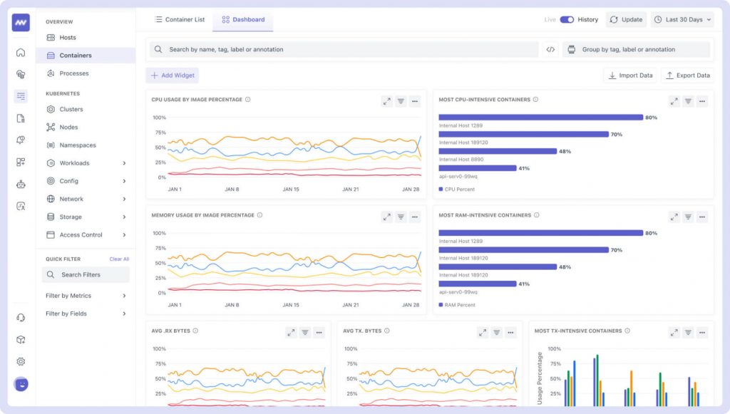 Container monitoring dashboard middleware