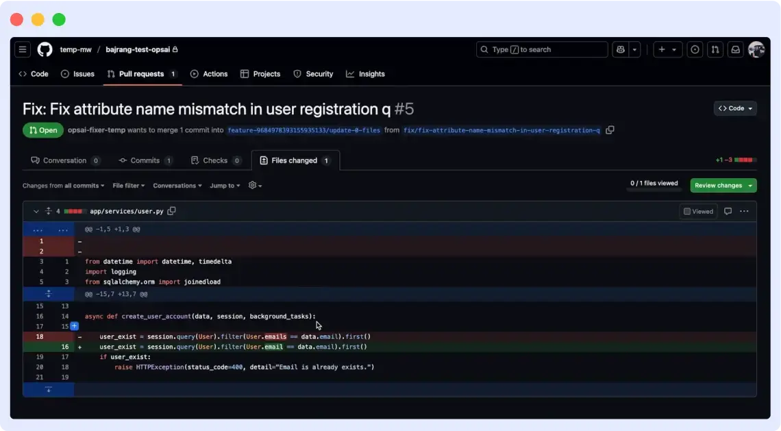 Fix development application issue by OpsAI observability co-pilot