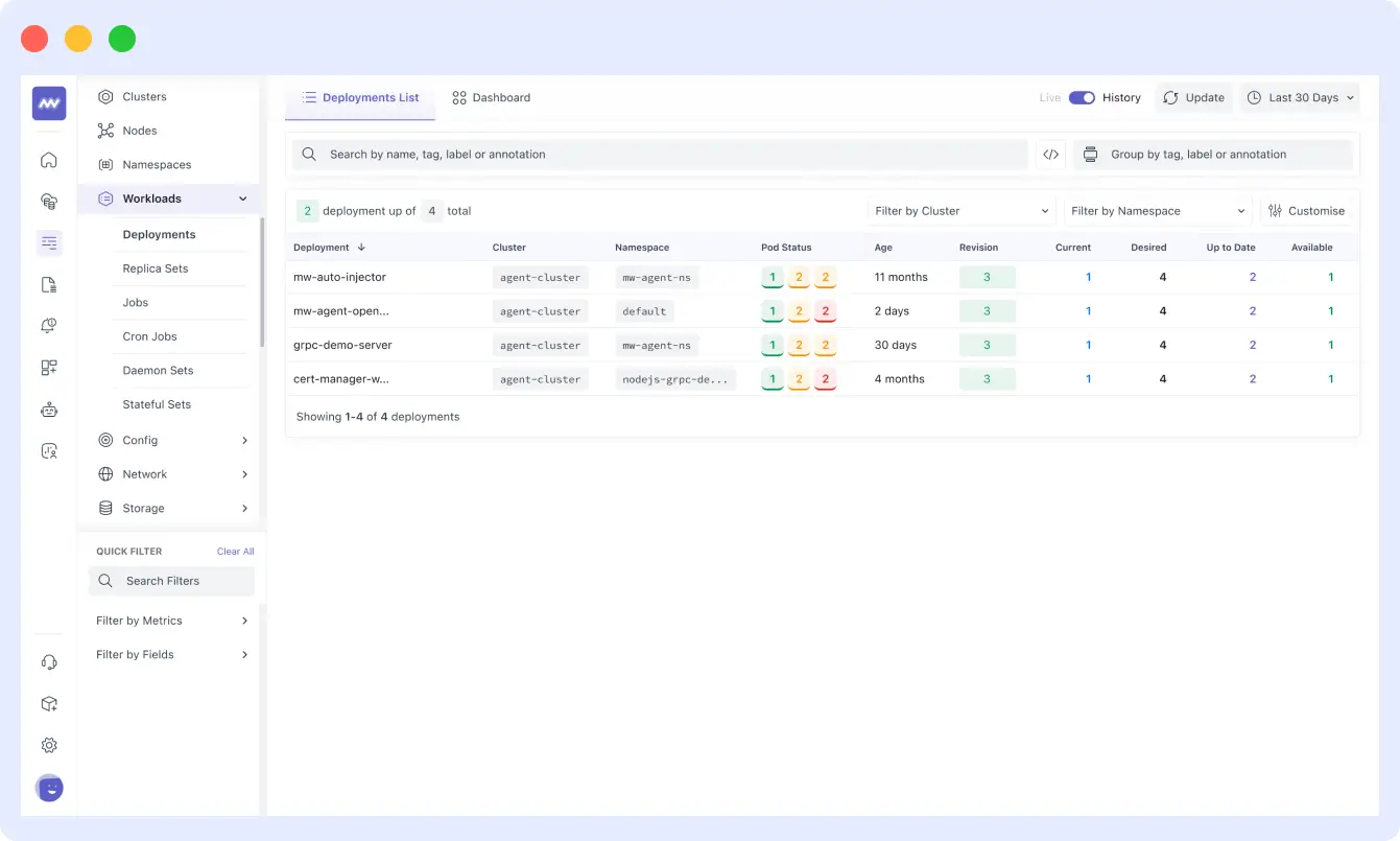 monitor the status of your deployments