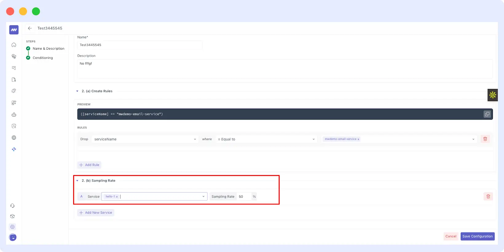 sampling rate control per service