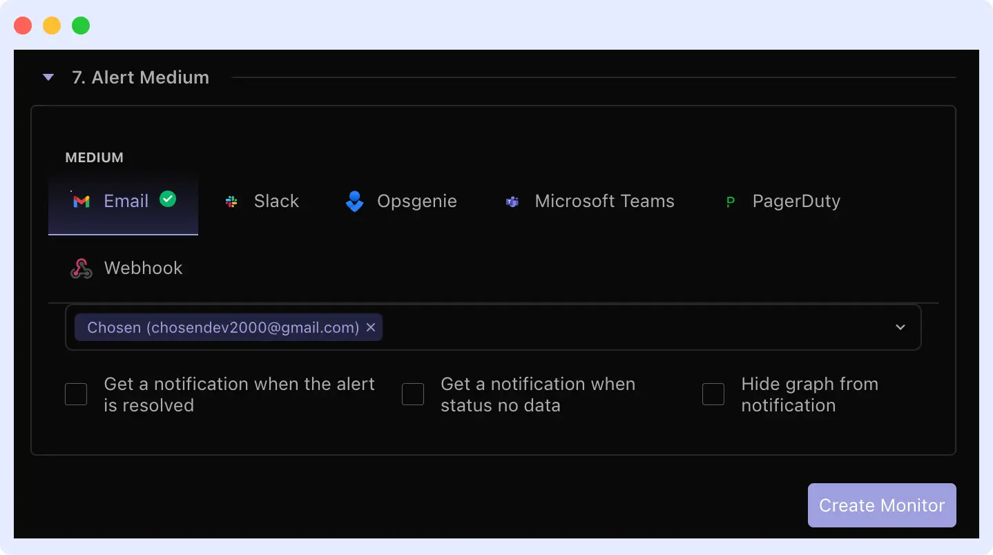 Real-time DNS monitoring alerts in Middleware dashboard for Slack, email, and PagerDuty