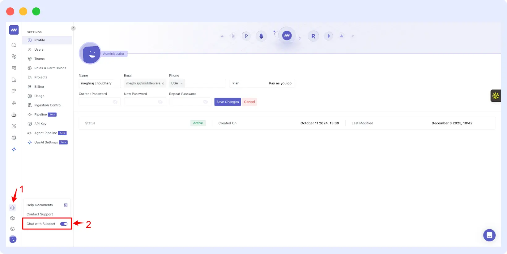 Built in Chatbot Support