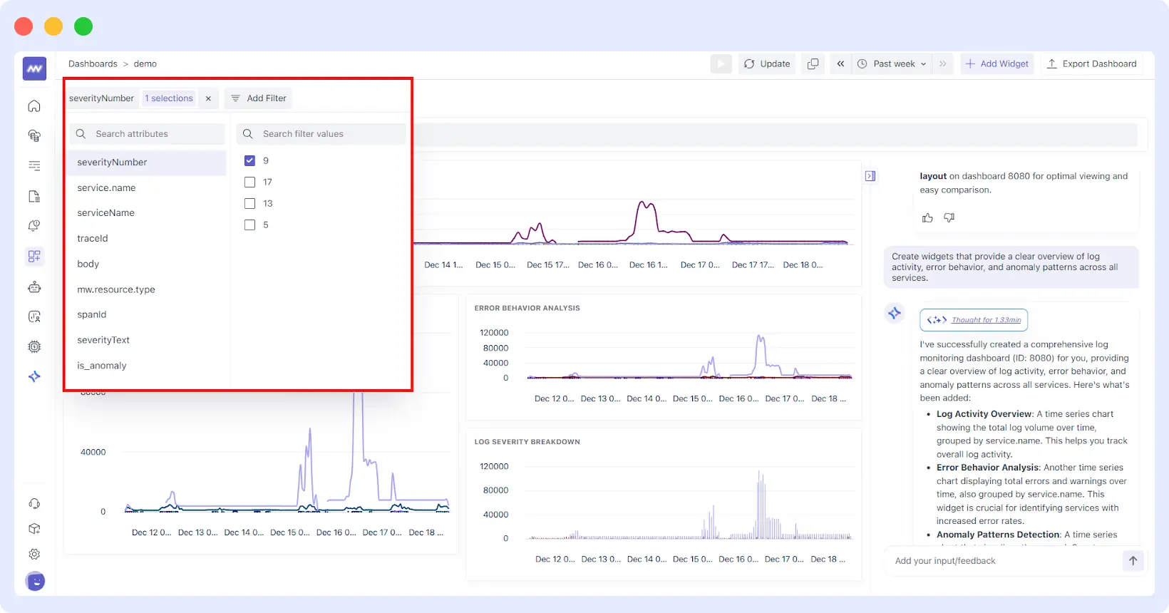 applying advanced filters to isolate issues and reduce noise in observability dashboards.