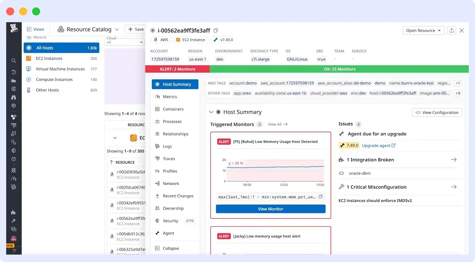 Datadog dashboard for infrastructure and application monitoring; Lightstep alternative.