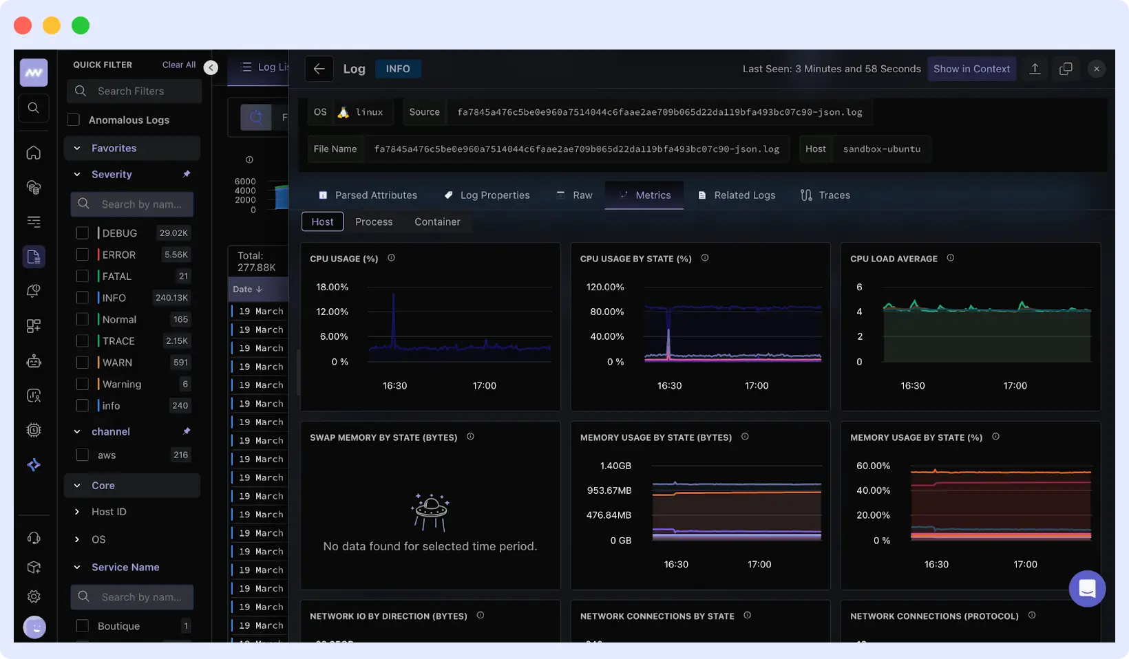 Middleware observability dashboard displaying logs, metrics, and traces; Lightstep alternative.