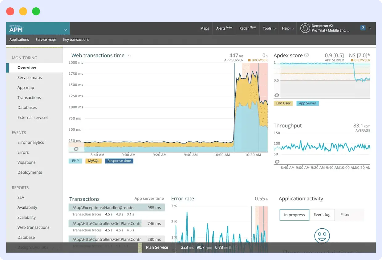 New Relic dashboard for full-stack observability; Lightstep alternative.