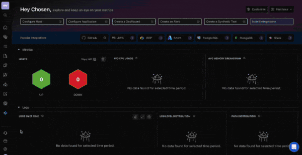 Setting up cloud integration in Middleware to connect AWS, Azure, or GCP and automatically discover new VM instances in the monitoring dashboard.