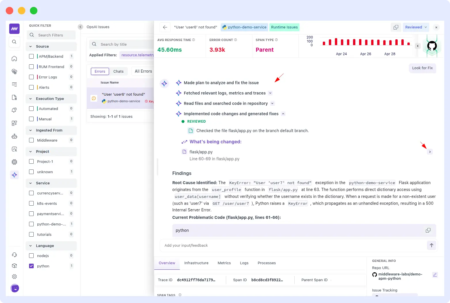 OpsAI root cause analysis for Kubernetes back-off restarting container warning