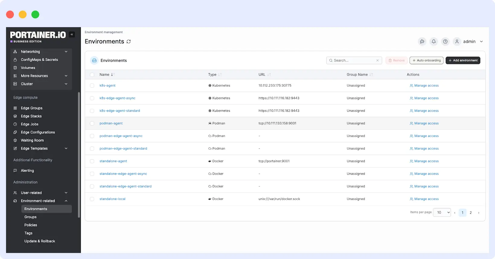 Portainer container management interface showing Docker stack health, logs, and resource usage in one view