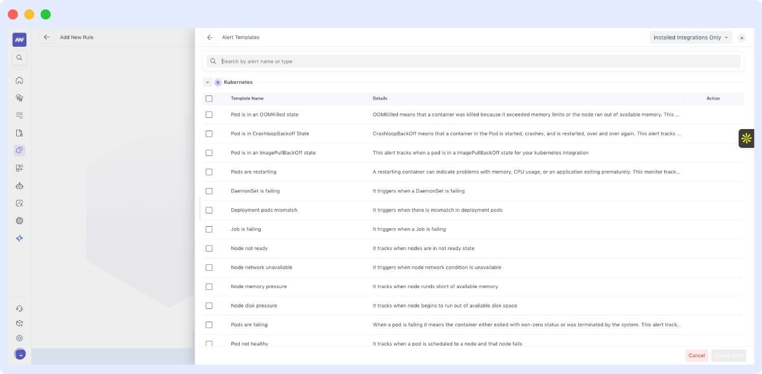 Updated alert template UI with bulk alert creation and token usage alerts