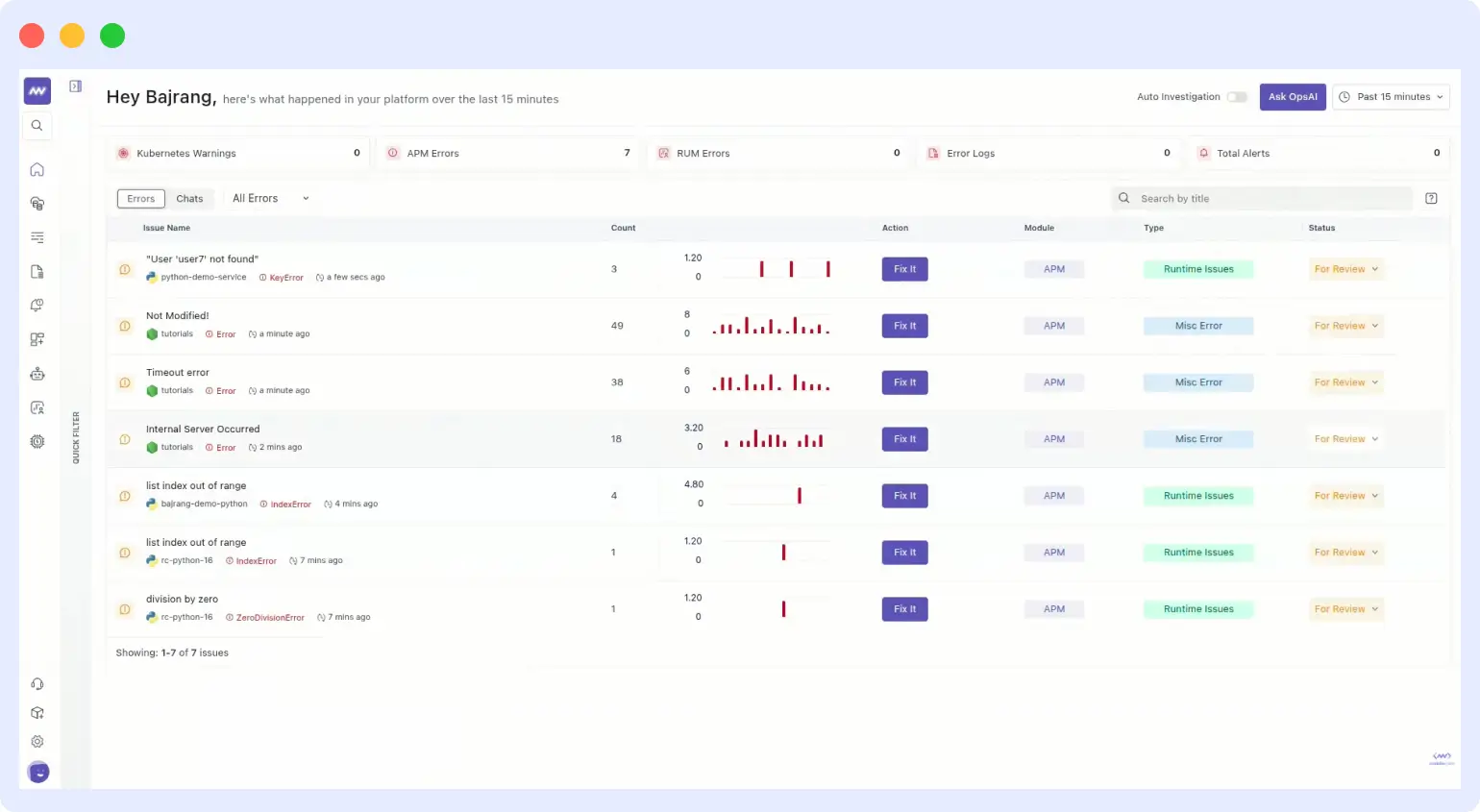 OpsAI detects and groups repeat incident patterns across logs, metrics, traces, and alerts to accelerate troubleshooting.