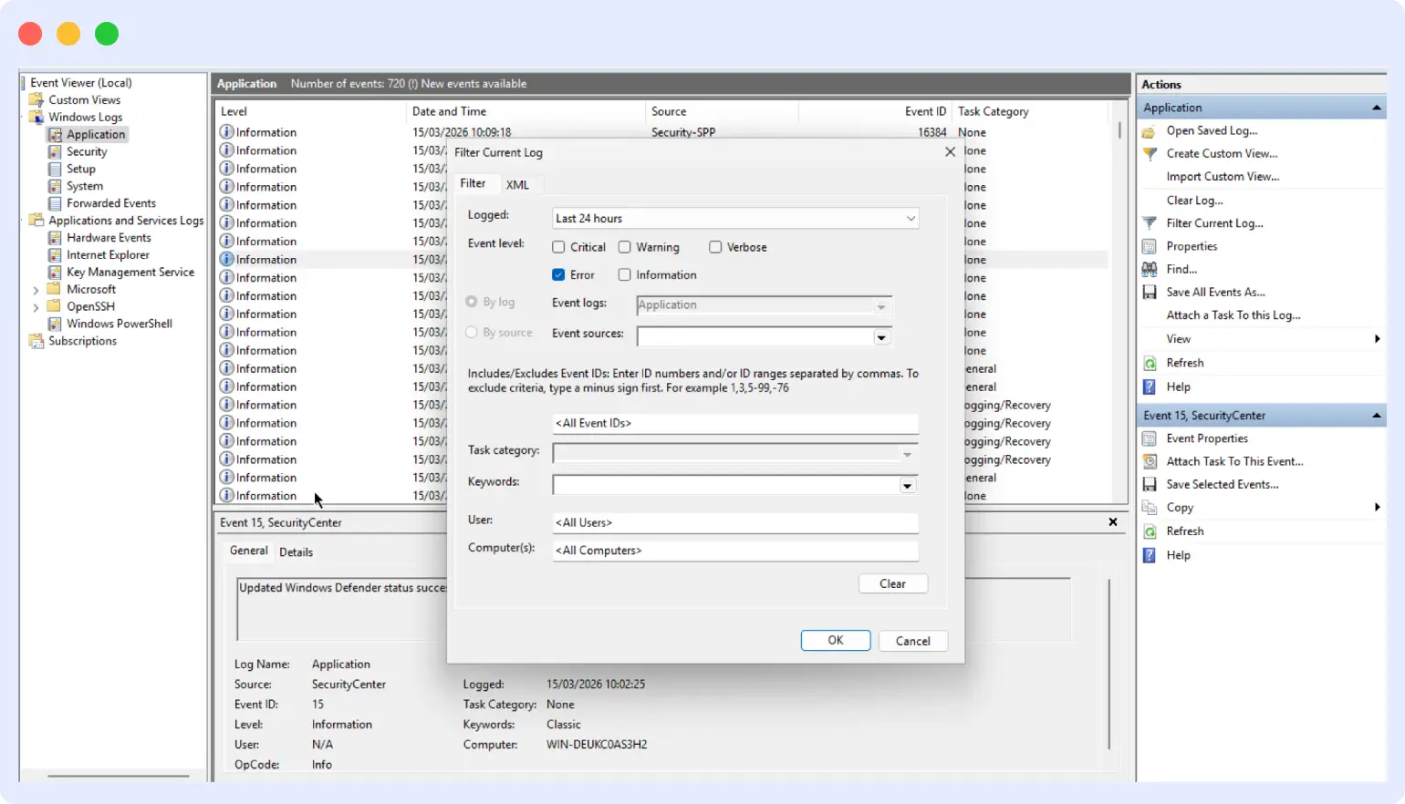 How to filter and search Windows event logs