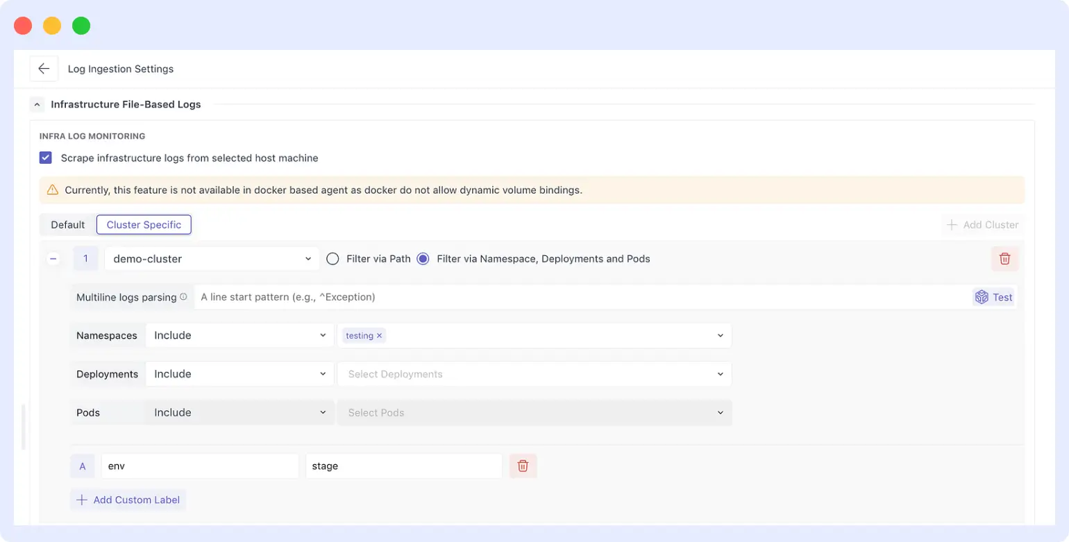 Log Ingestion Settings UI