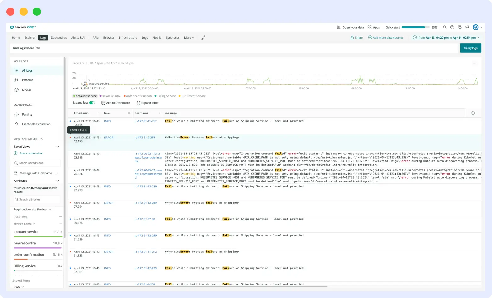 New Relic Infrastructure and logs