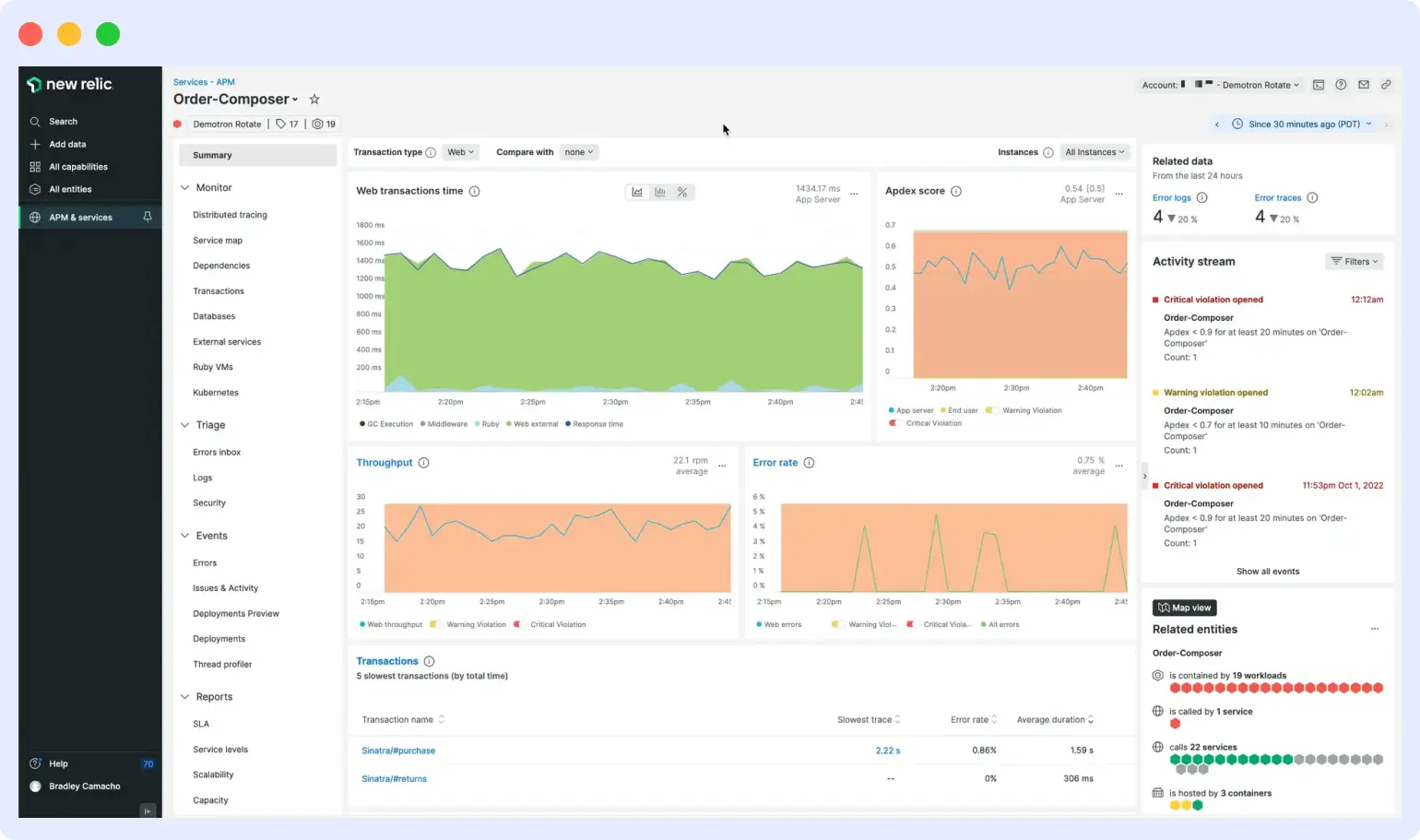 New Relic vs Sentry APM and distributed tracing