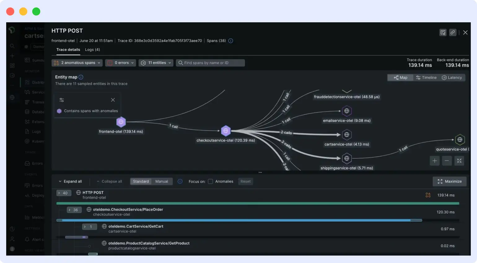New Relic unified telemetry database showing correlated metrics, logs, and traces in NRDB
