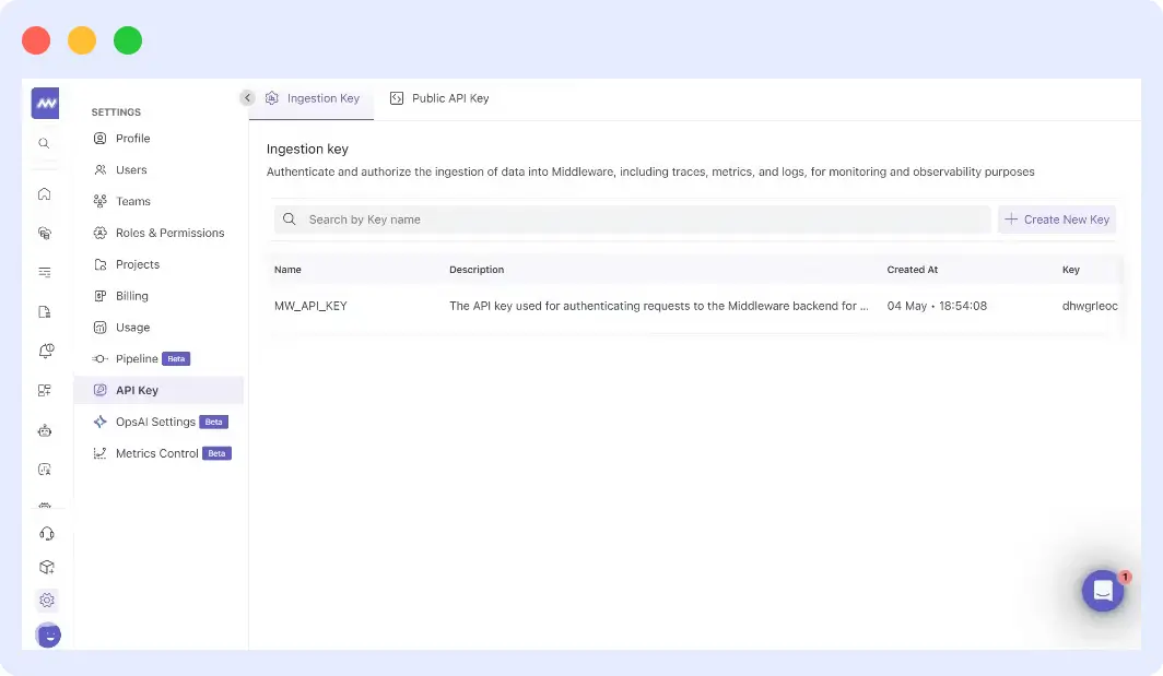 middleware api key for integration