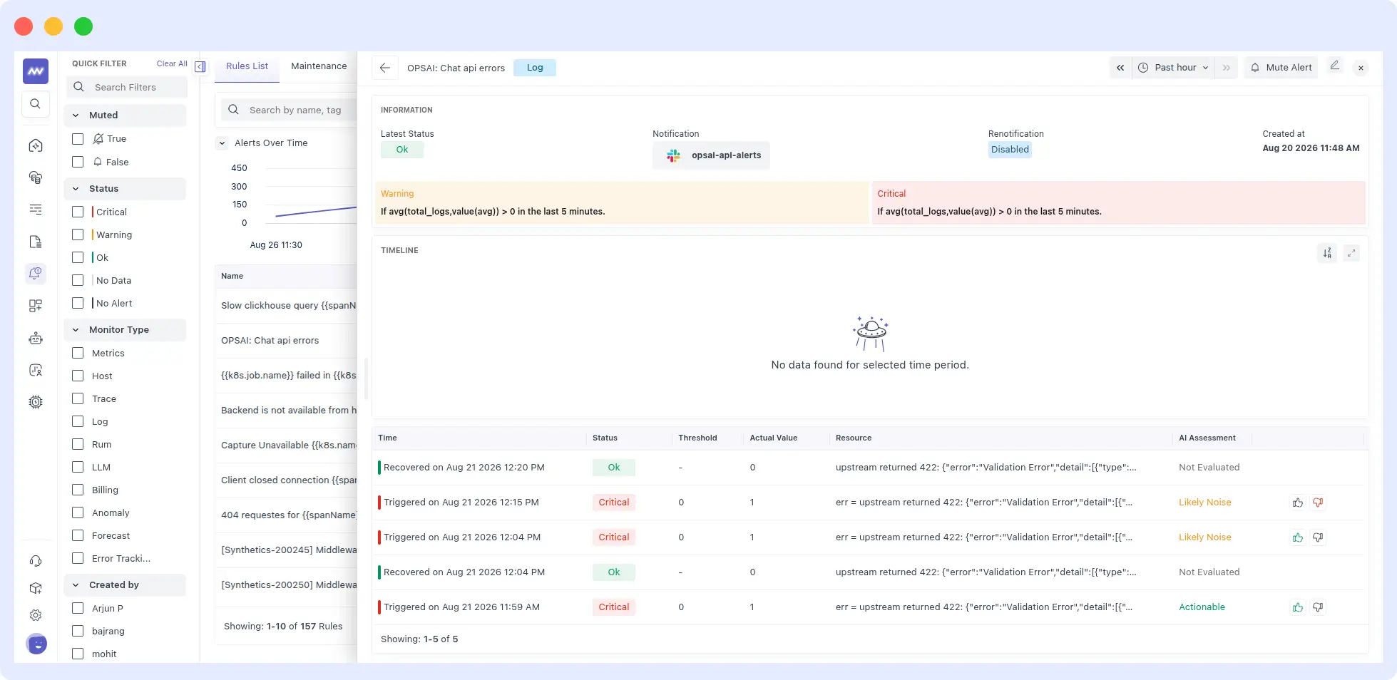 Ai assessment alert list view