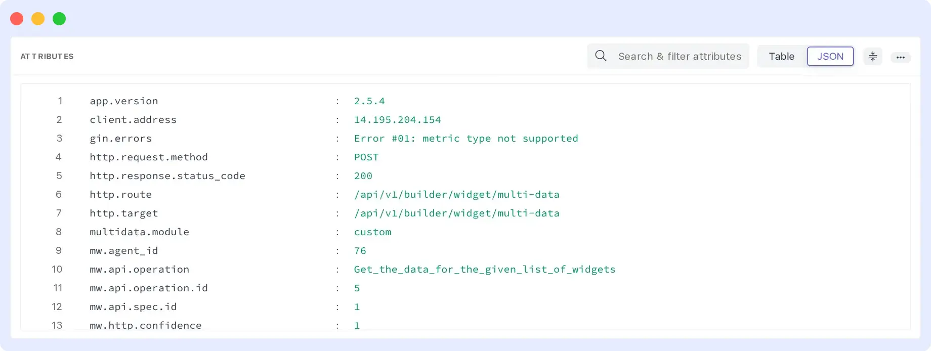 JSON view