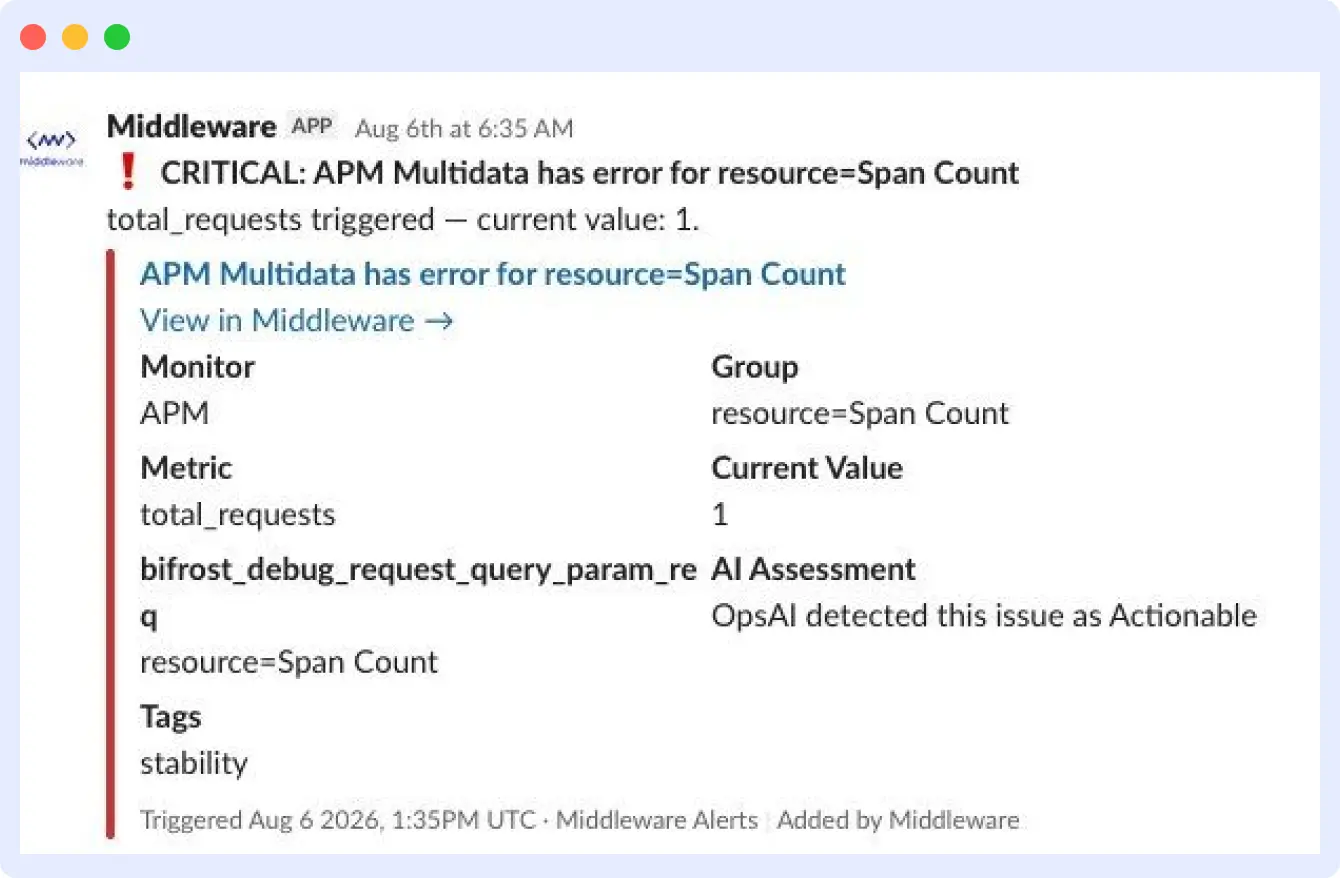 Slack notification for false positive alert in opsai