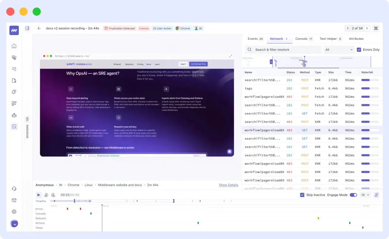 Network tab showing request list and a request's timing breakdown