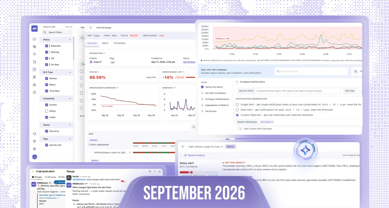 September 2026 Product updates : SLOs, Fix with OpsAI in slack & advanced Log patterns with anomaly detection